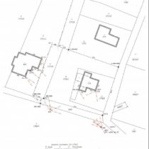 Views of staked out boundaries of a plot